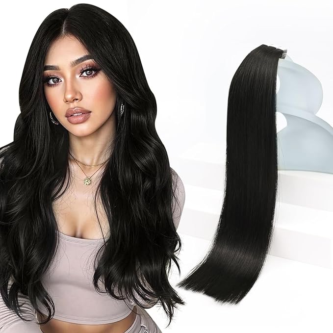 Sunny Hair Extensions Tape in Human Hair Natural Black Tape in Hair Extensions Human Hair 20 inch Remy Tape in Extensions Skin Weft 50g 20Pcs