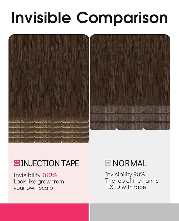 Youngsmile Insert Tape in Hair Extensions Injection Human Hair Extensions #4 Chocolate Brown Invisi Edge Tape ins Remy Human Hair 14 Inch Injected Hair Tape in Extensions 20pcs 30g Straight (#4,14'')