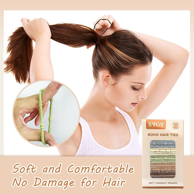 SYGY 20 PCS Boho Hair Ties, Light Color Scrunchies for Thick or Thin Hair, 4 Styles Hair Ties for Ponytail Holders, 2.36" Hair Scrunchies No Damage