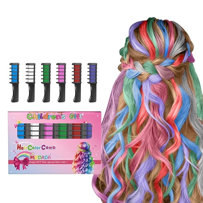 MSDADA New Hair Chalk Comb Temporary Hair Color Dye for Girls Kids with Light Color Hair, Washable Hair Chalk for Girls Age 4 5 6 7 8 9 10 Birthday Cosplay DIY, Christmas