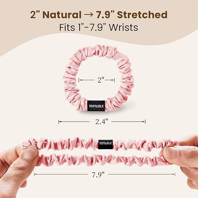THXSILK 100% Mulberry Silk Scrunchies 3-Pack, 25 Momme Mulberry Silk Hair Ties for Women, Sleek Low Profile No Damage Ponytail Holders, for Fine Hair & Everyday Use, Pink