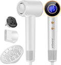PLAVOGUE Dual Voltage Travel Hair Dryer with Diffuser, High-Speed Ionic Blow Dryer for Women, Fast Drying, Low Noise, Lightweight, No Heat Damage, European Travel 110V-120V/220V-240V