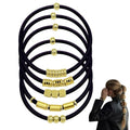 Black Bracelet Hair Ties for Women,5 Pack Cute 3mm Thick Elastic Ponytail Holders Accessories No Damage Stretchy Beaded Pony Tails Hair Tie with Gold Metal Charms Beads