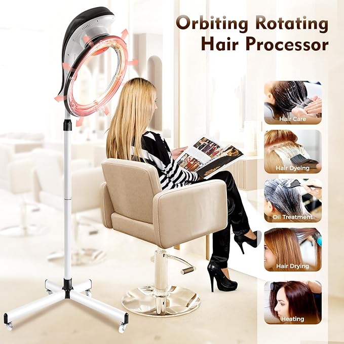 YIYIBYUS Stand Hair Dryer, Professional Orbiting Rotating Hair Processor Hair Dyeing, Oil Treatment, Hair Drying, Heating, Perm Styling for Salon SPA (Grey)