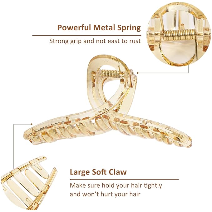 Big Hair Claw Clips Transparent Candy Color Big Jaw Butterfly Hair Claw Clamp Large Strong Hold Barrette Hair Accessories for Women 4 PCS