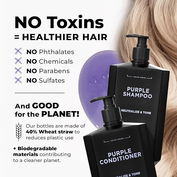 Purple Shampoo and Conditioner for Blonde Hair Women & Men – Blonde & Silver Hair Toning – Anti-Brass Sulfate Free Shampoo and Conditioner 8oz