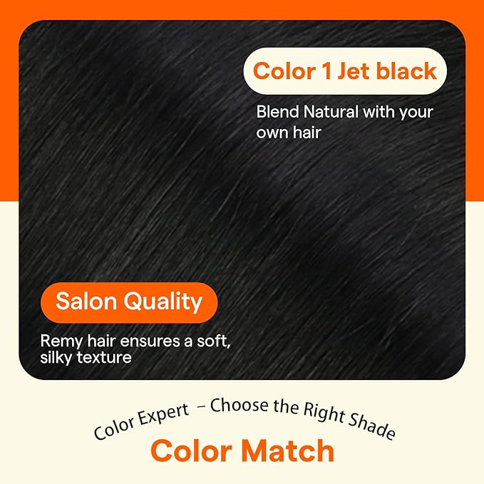 Full Shine Seamless Clip in Hair Extensions Human Hair, Color 2 Jet Black Thinning Hair Extensions Invisible Hair Extensions, Straight Remy Human Hair Fill Ins 16Inch 4PCS 65g