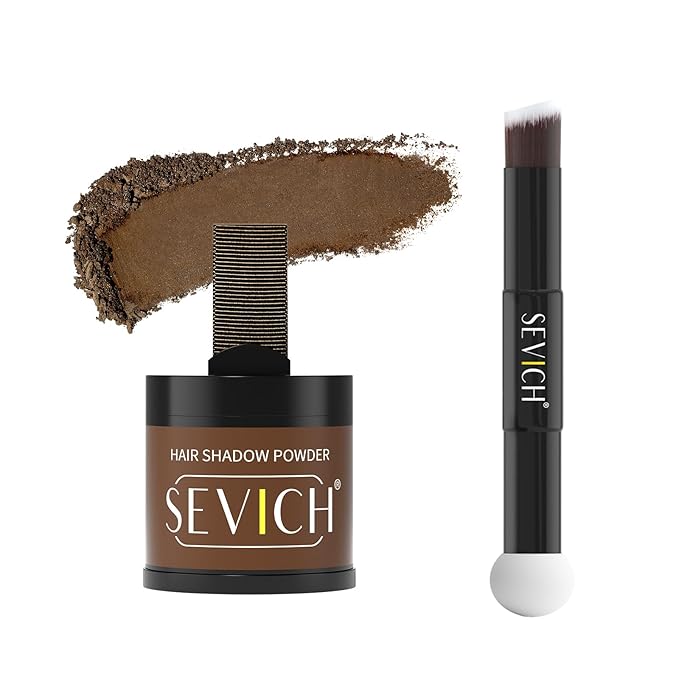 Sevich Hairline Powder 10g with Brush, Instantly Conceals Hair Loss & Thinning & Gray, 48H Waterproof Root Touch Up Powder, Natural Hair Shadow Toppers for Women & Men, 1 Box = 2.5 Boxes,Med Brown