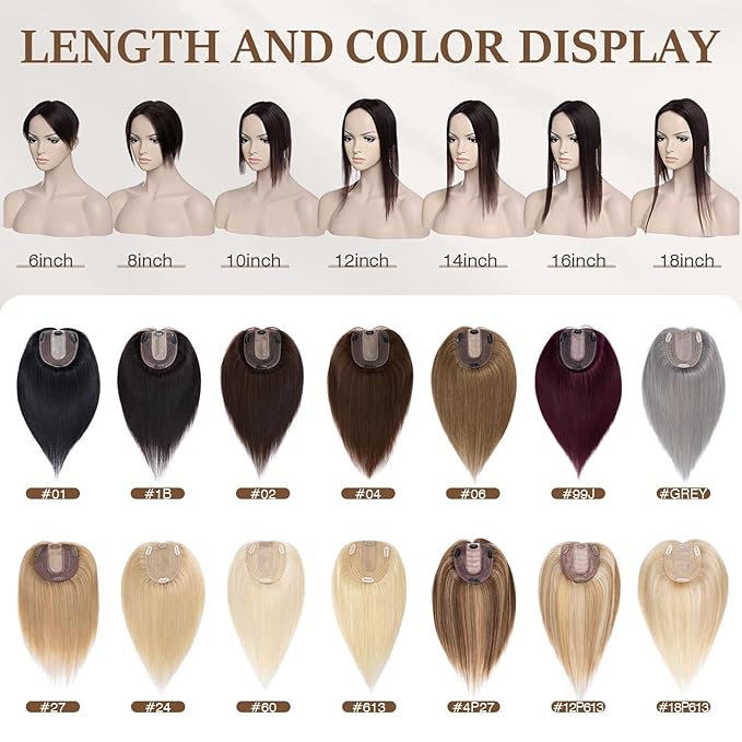 Rich Choices Hair Toppers for Women Real Human Hair 100% Human Remy Toppers NO Bangs for Women with Thinning on Top Clip in Hairpiece 4"x4.7"Lace Base 18 Inch #1 Jet Black