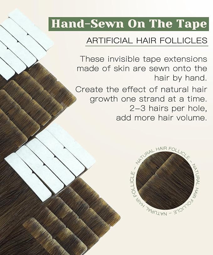 SURNEL Injection Tape in Hair Extensions Human Hair 16 Inch Chocolate Brown to Caramel Blonde Seamless Remy Invisible Tape in Extensions 20 Pcs 35g(#4274,16)