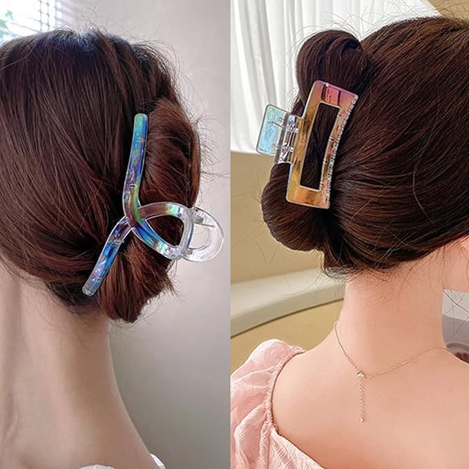 Hair Clips, Iridescent Clear Strong Jaw Claw Clips for Women Girls, Hair Accessories, 3 Pcs