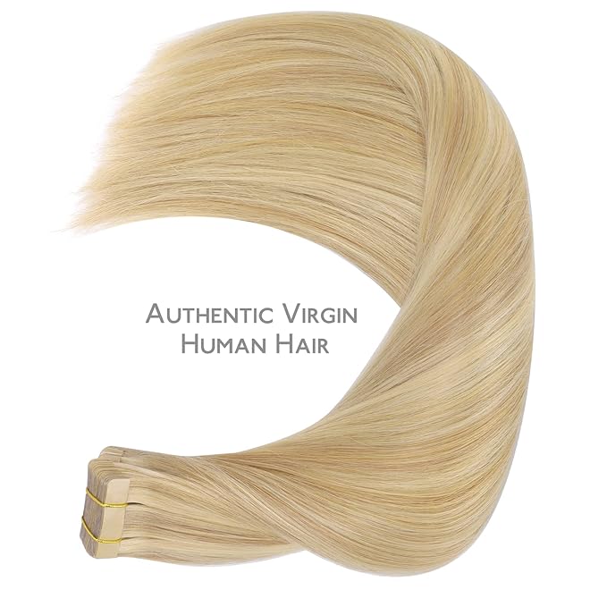 WENNALIFE Tape in Hair Extensions Human Hair, 20pcs 40g 12 inch Light Blonde Highlighted Golden Blonde Remy Hair Extensions Straight Human Hair Tape in Extensions Skin Weft Tape Extensions Human Hair
