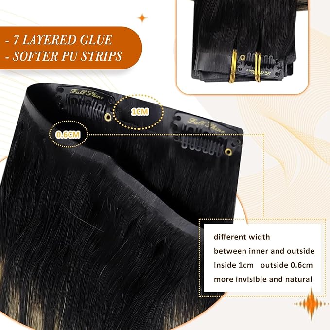 Full Shine Hair Clip in Extensions 14 Inch Seamless Clip in Hair Extensions Black Ombre Honey Blonde With Black Seamless Human Hair Clip ins Extension Skin Weft 8 Pcs 120 G