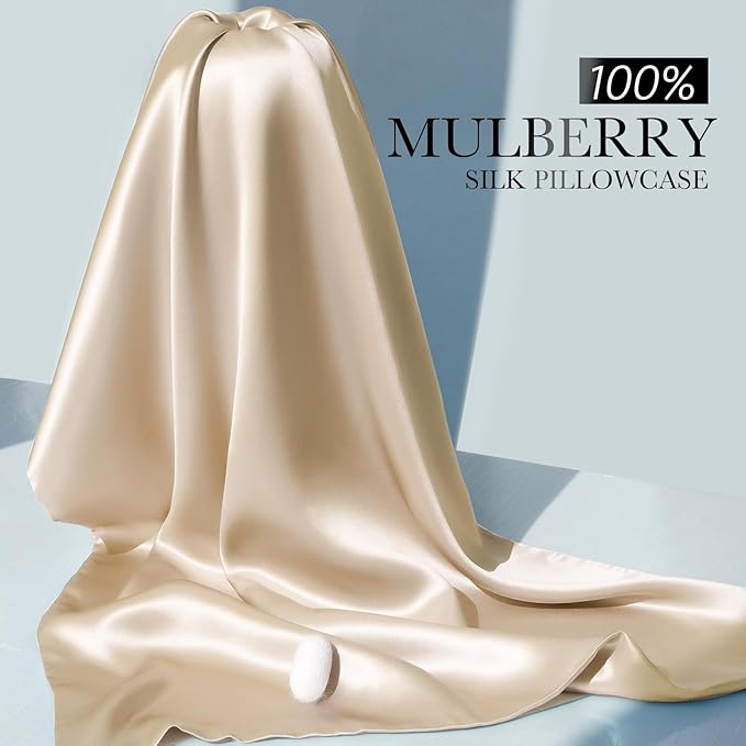 J JIMOO 100% Mulberry Silk Pillowcase for Hair and Skin, 22 Momme Pure Natural Silk Pillow Case Both Sided with Zipper, Pillow Cover for Women Mom Men (Beige, Standard 20''×26'', 2 Pack)
