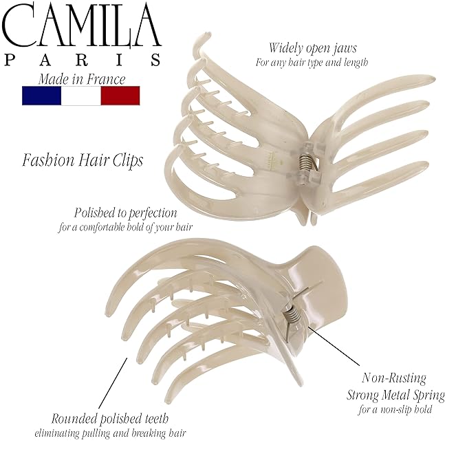 Camila Paris CP3539 French Hair Clip for Women, Hair Side Clips, 2.5 Inch Girls Hair Claw Clips Jaw Fashion Durable Styling Hair Accessories for Women, Strong Hold No Slip Grip, Made in France