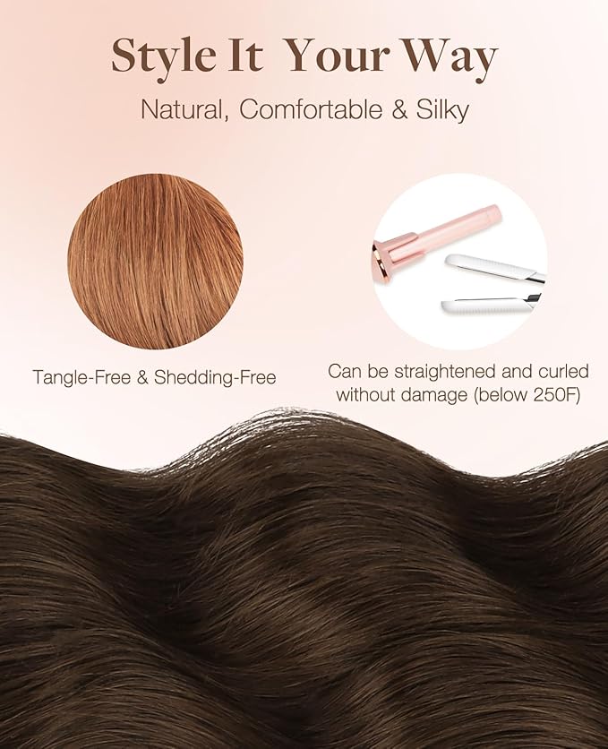 GOO GOO Invisi Edge Tape in Hair Extensions Human Hair, 330 Cinnamon Terra Copper, 20pcs 24inch 50g, Virgin Remy Hair, Seamless Injected Tape, Natural Look