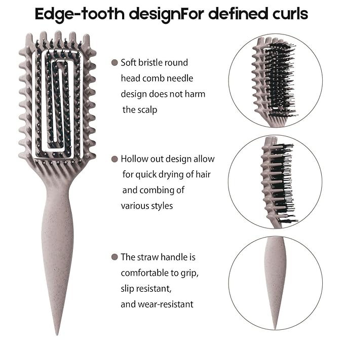 Curly Hair Brush Candybrush Curl Defining Brush for Detangling Shaping and Defining Curls for Women, Men, Wet & Dry Hair (Black Beige)