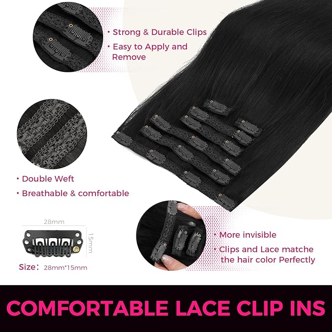Lashey Hair Extensions Real Human Hair, 7pcs 120g #1 Jet Black 22 Inch, Long Straight Clip in Hair Extensions Real Human Hair Extensions Remy Human Hair for Black Women
