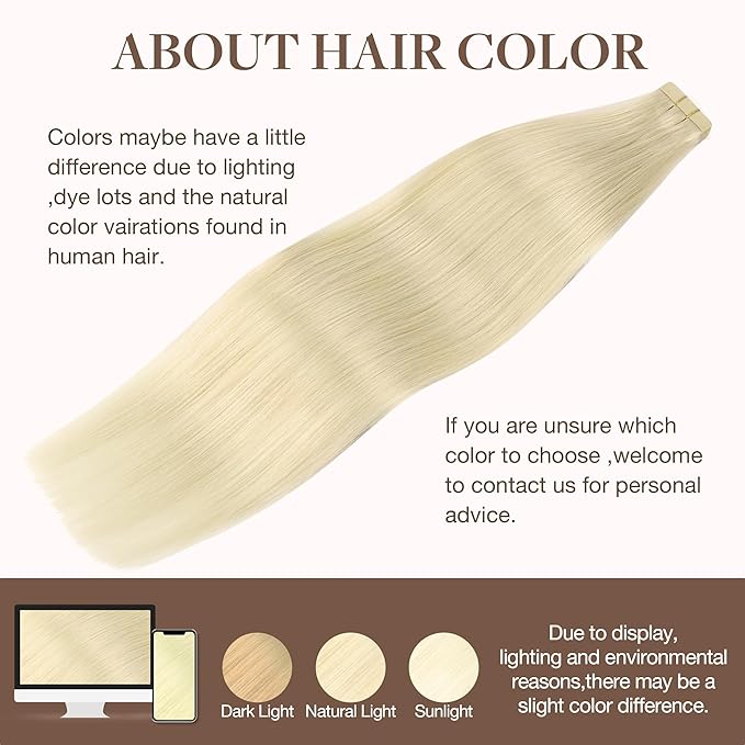 GOO GOO Tape in Hair Extensions Human Hair, 60A Platinum Blonde, 26inch 120g 40pcs, Skin Weft Seamless Invisible, Silky Straight with Thick Ends, Remy Human Hair