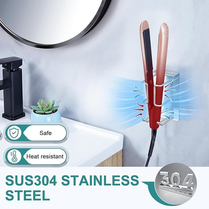 Blow Dryer Holder Wall Mount Hair Dryer Holder, Adhesive Straightener Holder, Curling Iron Holder for Bathroom Salon Barber Shop, Flat Iron Holder, Hair Tools Organizer Storage (Silver)