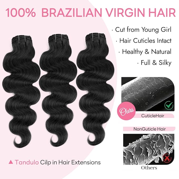 Clip in Hair Extensions Real Human Hair Body Wave 1B Natural Black Clip in 100% Brazilian Remy Human Hair Extensions 8pcs Per Set with 18 Clips Double Weft 22 Inch 110g/3.6oz