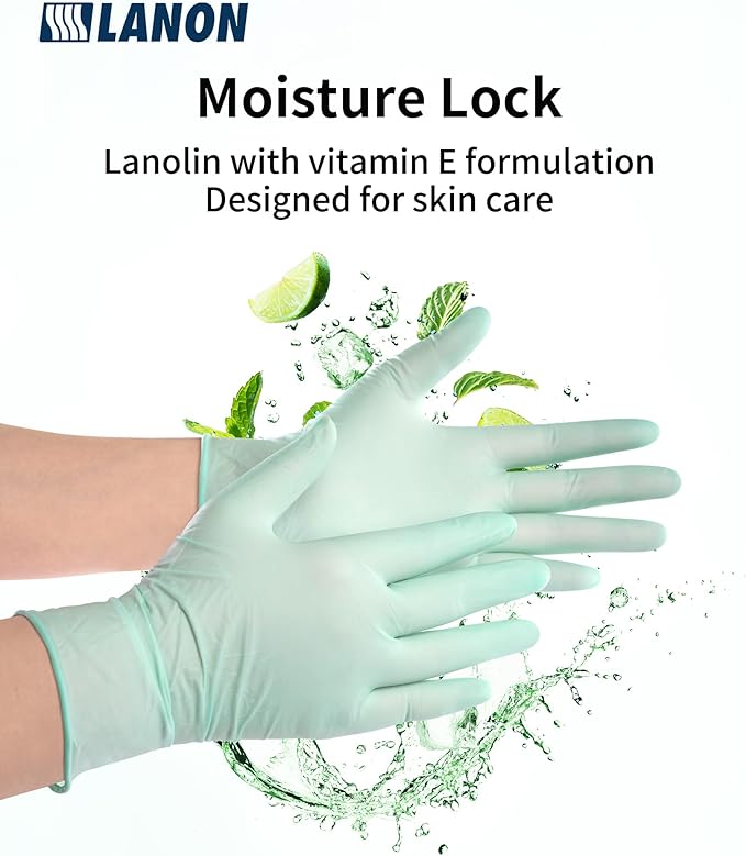 LANON 5 mil Vitamin-E Coated Latex Disposable Gloves, Food-Contact Grade, Fully Textured, Green, Small