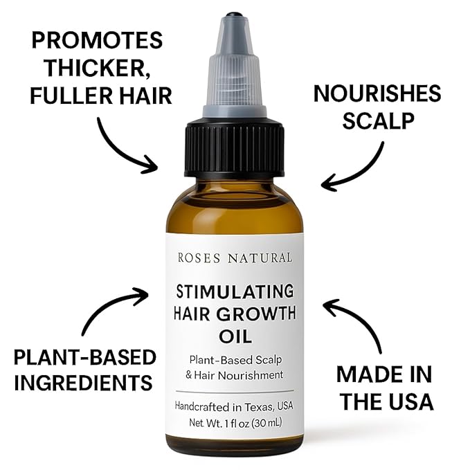 Stimulating Hair Growth Oil – Plant-Based Scalp & Hair Nourishment with Sulfur & Copper – Vegan, Handcrafted in Texas, USA (4 Fl Oz)