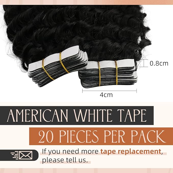 Sunny Hair Curly Tape in Hair Extensions Human Hair Kinky Curly Tape in Extensions for Women Real Hair Natural Black Tape in Human Hair Extensions 14 inch 50g