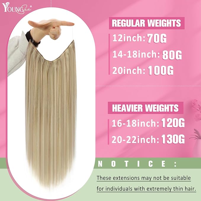 YoungSee Wire Hair Extensions Highlight Human Hair Wire Extensions Blonde Highlights Headband Hair Extensions Real Human Hair Golden Blonde with Light Blond Short Straight Hair 12Inch 70G