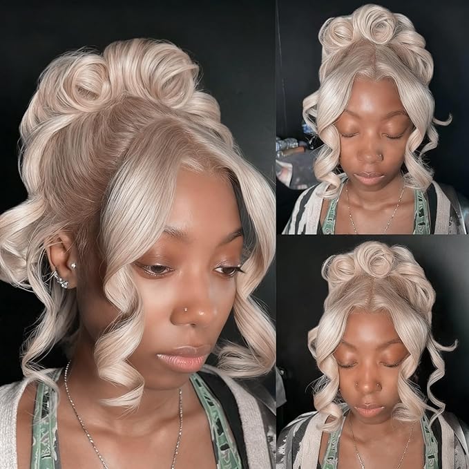 Hidden Strap Milk Tea Ash Blonde Wig Human Hair Body Wave 360 Lace Front Wig Human Hair Ombre Glueless Wigs Pre Bleached Bleached Knots 180% Density Drawstring HD Full Lace Wigs 22Inch