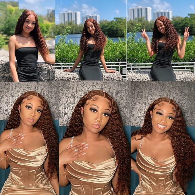 Brown Deep Wave Bundles Human Hair Color 4 Bundle Niegmeag Virgin Soft and Sikly Remy Hair 3 Bundles 16 18 20 Inch Double Weft Color 4 Deep Wave Bundle
