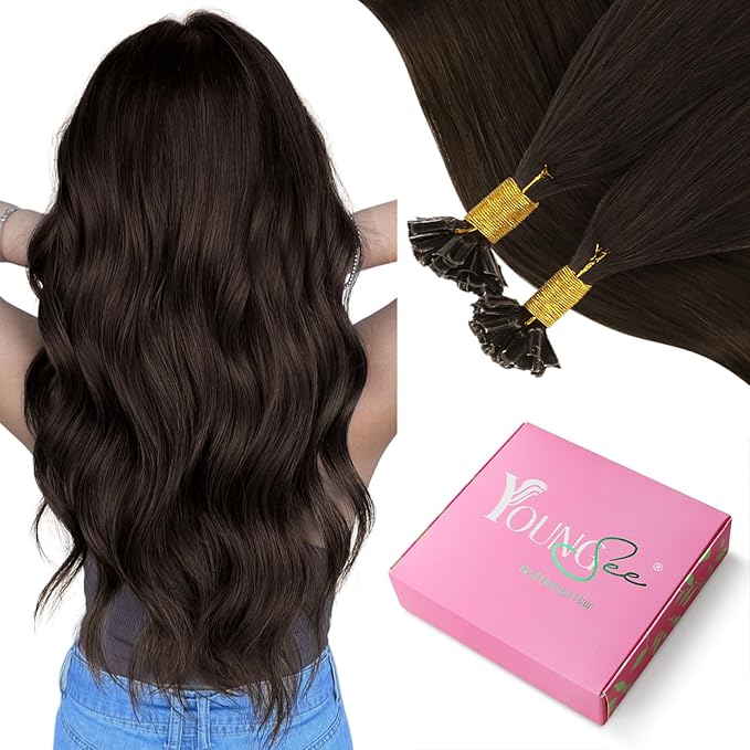 YoungSee U Tip Hair Extensions Human Hair Brown Hair Extensions Utip Human Hair Darkest Brown 14n 1G/S 50G