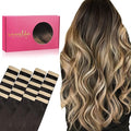 WENNALIFE Tape in Hair Extensions Human Hair, 20pcs 40g 12 inch Dark Brown to Chestnut Brown and Dirty Blonde Highlighted Remy Hair Extensions Straight Human Hair Tape in Extensions Skin Weft