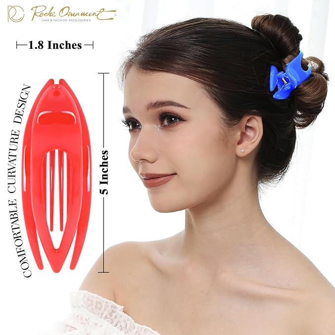 RC ROCHE 6 Pcs Flat Hair Clips Big Claw for Thick Hair French Duckbill Women No Slip Side Slide Curved Alligator Concord Strong Grip Hold Volume Lay Down Clamp, Large Rainbow Multicolor
