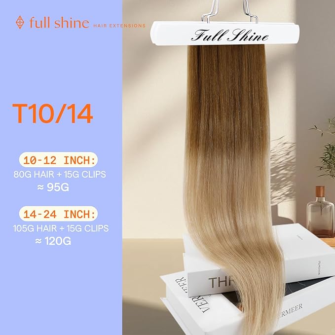 Full Shine Human Hair Extensions Clip ins 20 Inch Golden Brown Ombre Clip in Hair Extensions for Thin Hair for Party 7 Pcs 120 G