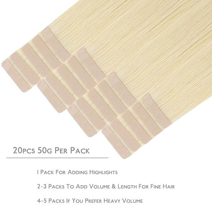 WENNALIFE Tape in Hair Extensions Human Hair, 20pcs 50g 18 inch Remy Hair Extensions Straight Human Hair Tape in Extensions Skin Weft Tape Extensions