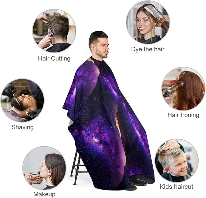 Extra Long Haircut Barber Cape Cover, Hairdressing Apron Purple Space Galaxy Shimmering Hairdressing Gown Cover for Hair Cutting