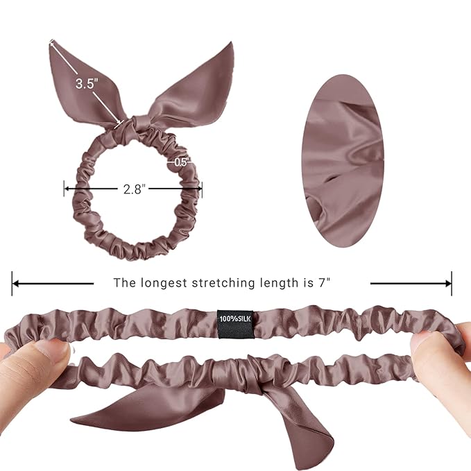 THXSILK Hair Silk Scrunchies with Bow for Women Pure Mulberry Silk Hair Cute Ring Ties Scrunchies for Girls Women's Thick Hair, Purple, 2.8"