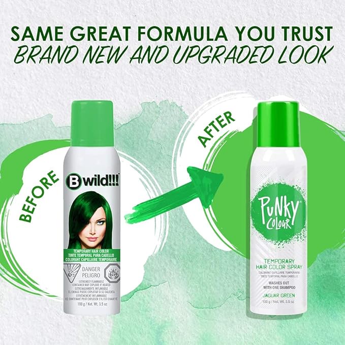 Punky Temporary Hair Color Spray – Jaguar Green, Instant Vivid Temporary Hair Dye for Women, Wash Out, Hair-Color Spray, 3.5 oz, 2 Pack