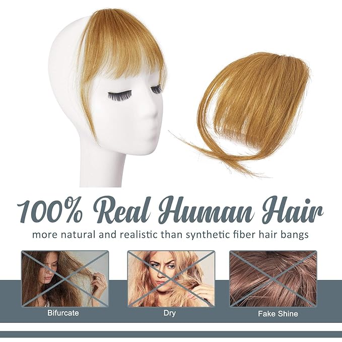 BARSDAR Clip in Bangs Human Hair - Real Human Hair Clip in Bangs for Women - Golden Blonde Wispy Bangs Extensions Fringe with Temples Dyeable Real Hair Bangs Hairpieces - Golden Ginger Blonde
