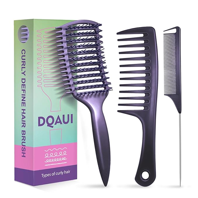 Curly Hair Brush & Curl Defining Brush – Easily Detangles Knots with Less Pulling – Styles Wet or Dry Hair, Tames Frizz for All Curl Types (Black 3Pcs)