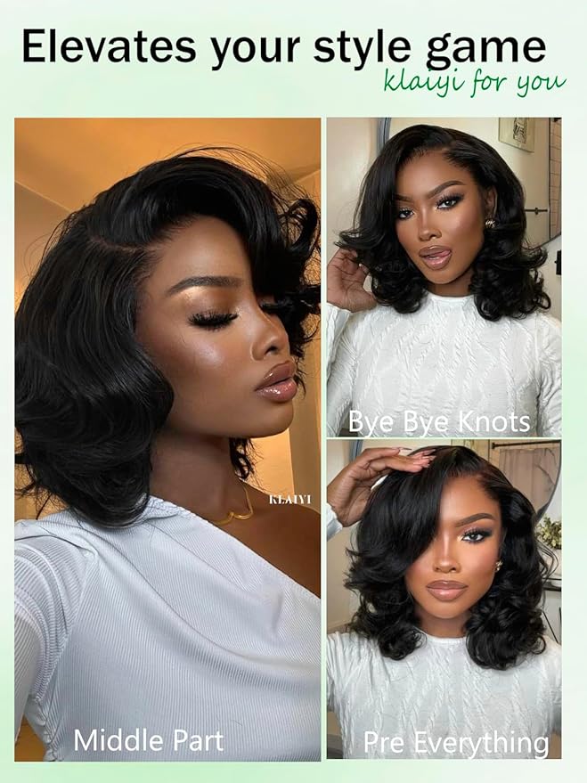 KLAIYI Light Yaki Straight Bob Loose Wave Pre Everything 13x4 Lace Front Wigs Human Hair Precut Lace Pre Plucked Bleached Glueless Wear and Go Wigs for Women Bye Bye Knots Wig Beginner Friendly 10Inch