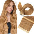 Tape in Hair Extensions Human Hair 16 Inch 20pcs Invisible Tape ins Hair Extensions Real Human Hair Caramel Blonde Remy Seamless Injected Tape Extensions
