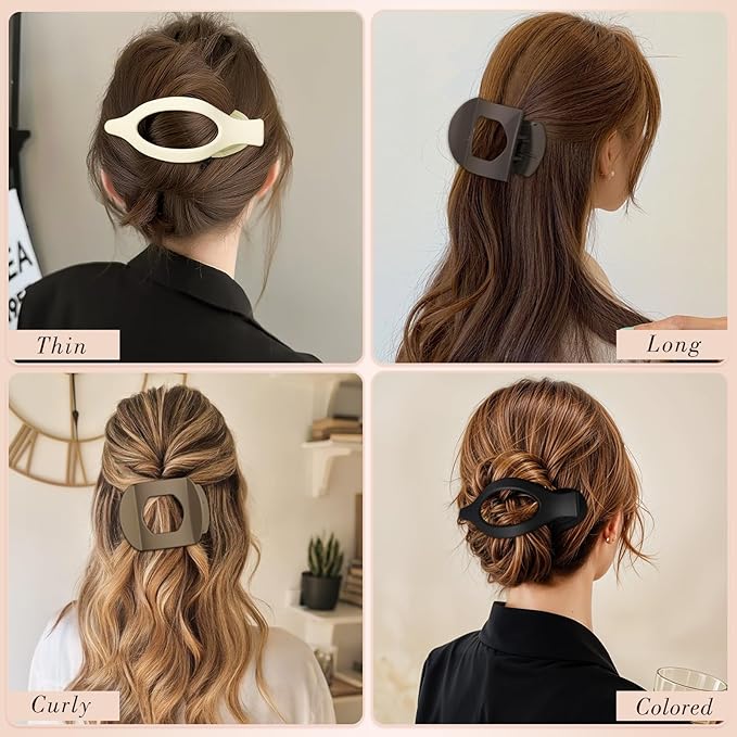 Obeoby 8 PCS Flat Claw Clips for Women, 2 Types French Flat Hair Clips Hair Accessories Barrettes Large Medium (Neutral Color)