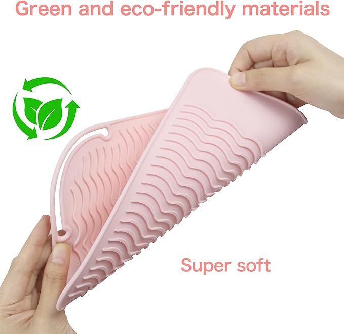 Heysam Heat-Resistant Silicone Mat and Heat Styling Tools Travel Mat Cover for Curling Irons, Hair Straighteners, Flat Iron, Professional Heat-Resistant/Non-Slip Mat for Countertop, 9"x6.5"-Blush