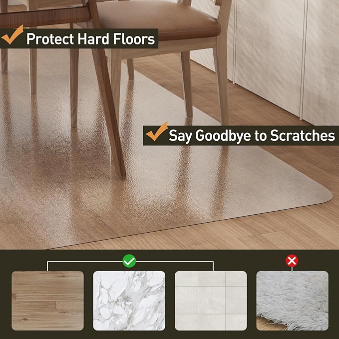 Clear Plastic Area Mat for Under High Chair, 3'×5' Large No Slip Waterproof Vinyl Floor Mat for Home, Anti-Spill Hard Floor Protector, Easy Clean Splat Mat