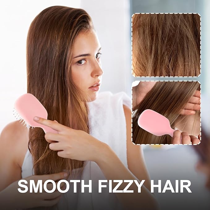 Mini Hair Bursh for Women Men and Kids, Protable Travel Size Hair Brush for Pockets Purses, Mini Detangler Brush for All Hair Types, Small Paddle Brush for Detangling (1 Pack-Pink)
