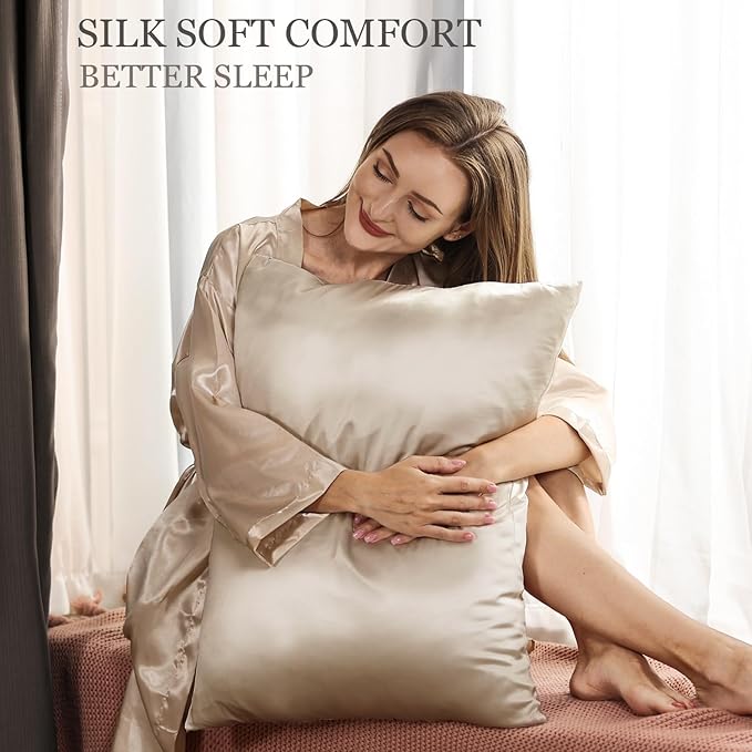 Adubor 100% Silk Pillowcase - Mulberry Silk Pillow Cases, 23 Momme 6A Grade Fibers, Silk Pillow Case for Hair and Skin Health, with Hidden Zipper (Standard 20''×26'', Beige, 1PC)