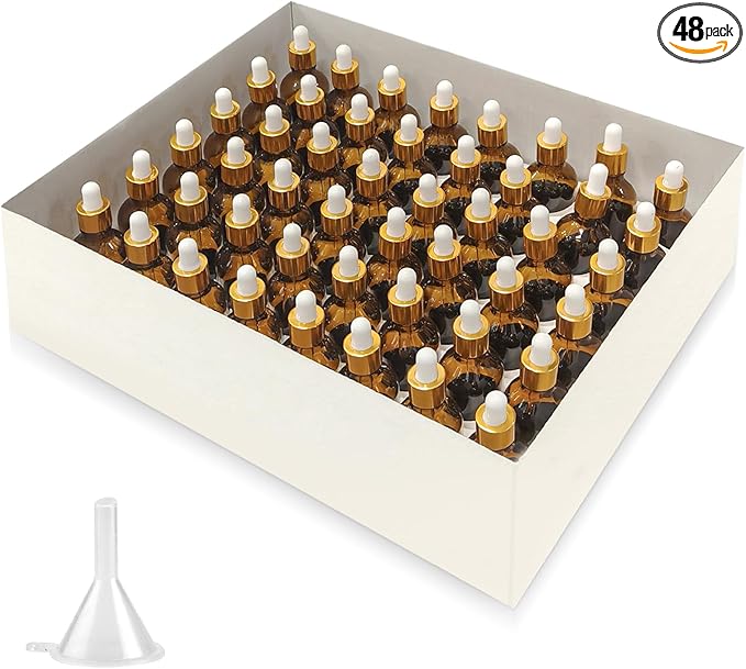 Easeen 48 Pack 2oz Amber Glass Dropper Bottles, Glass Eye Dropper Bottles for Essential Oils, Perfumes (Amber, 2oz)