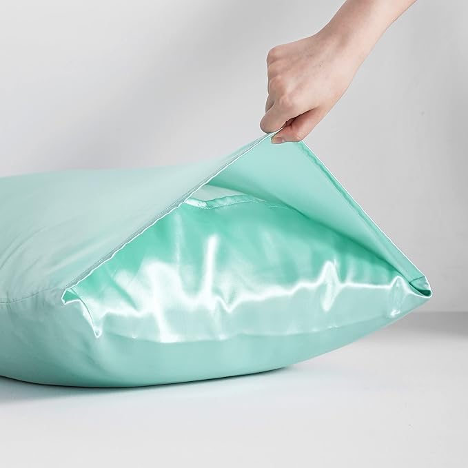 NTBAY 12 Pack Satin Standard Pillowcases for Hair and Skin, Luxurious and Silky Pillow Cases with Envelope Closure, 20 x 26 Inches, Light Blue